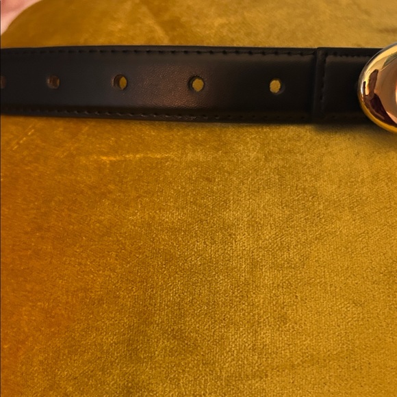 Black Leather Belt with Gold Buckle - Picture 3 of 7